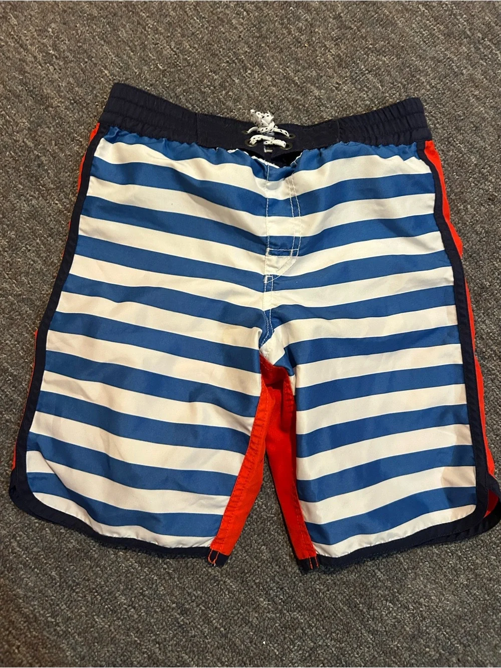 Hanna Andersson swim trunks size 120 US 6-7 red white blue stripes board shorts